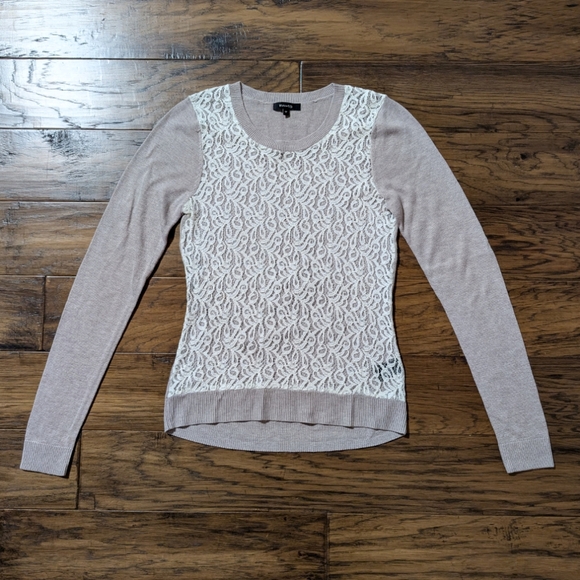 RW&CO lace crew neck sweater taupe size small - Picture 15 of 15